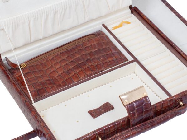 Close up of the pull out case from the Leather Jewellery Vanity Travel Case