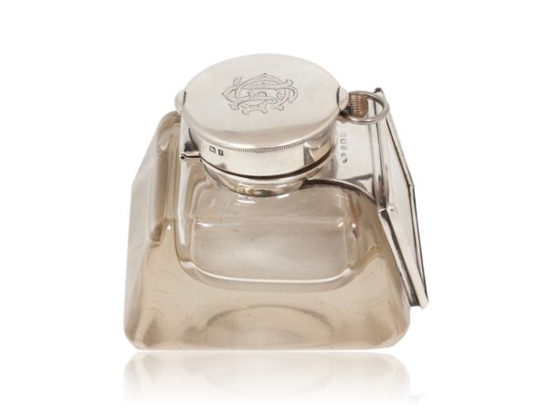 Side of the Silver Desk Inkwell Calendar Clock