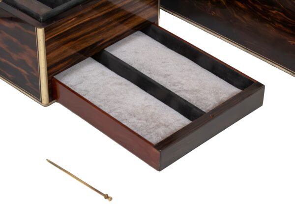 Close up of the hidden side trays from the His and Hers Coromandel Jewellery Boxes by Asprey