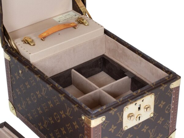 Close up of the top tray removed showing the second tray from the Vintage Louis Vuitton LV Jewellery Case