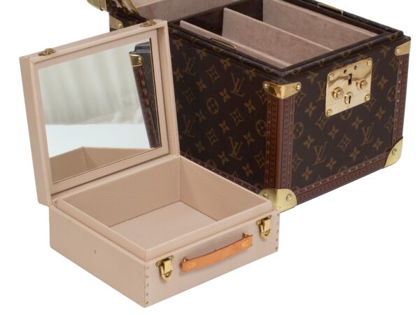 Interior of of the internal case removed from the Vintage Louis Vuitton LV Jewellery Case with the trays removed